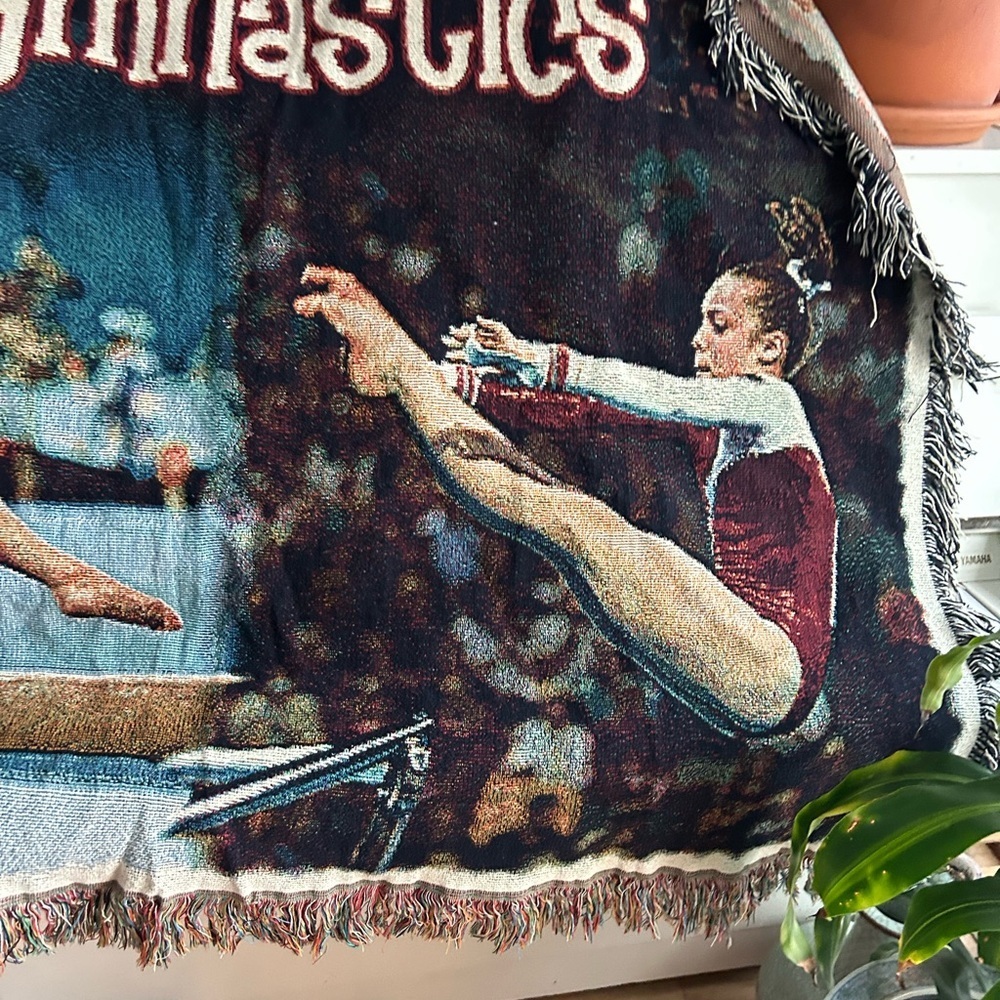 Gymnastics Woven Tapestry Throw Blanket 64x100 Large Fringe Sports Gymnast Gift